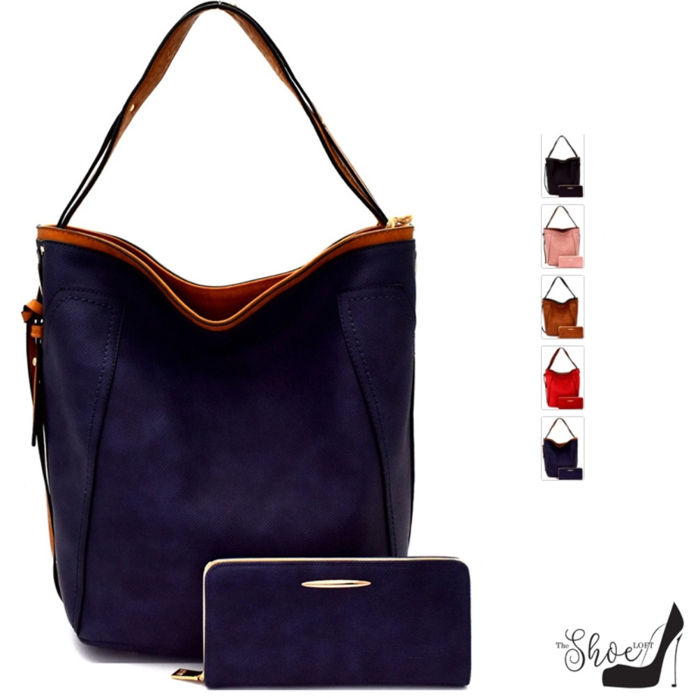 Macie Vegan Leather Denim Texture Handbag Set